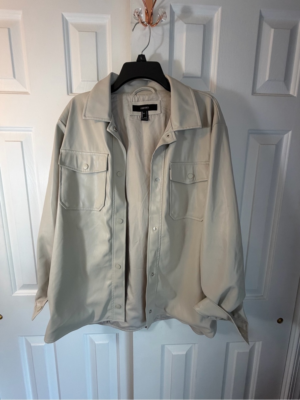 Forever 21 Cream Faux Leather Utility Jacket